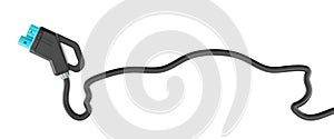 Electric car charging, concept. Car silhouette from Electric cable car charging plug, 3D rendering