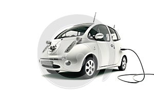 Electric car charging, ecology transportation conept. Picture of an ecological vehicle isolated on white background. Generative AI