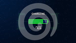Electric Car Charging Progress bar, electric vehicle battery indicator showing an increasing battery charge.