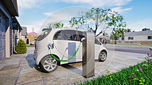 Electric car charging station at home, 3d render