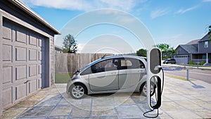 Electric car charging station at home, 3d render