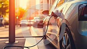 Electric car charging stations provide clean energy for eco-friendly transportation. AI Generated