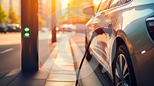 Electric car charging stations provide clean energy for eco-friendly transportation. AI Generated