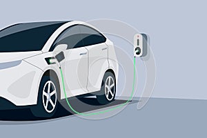 Electric Car Charging at Underground Garage on with Wall Box Charger Station