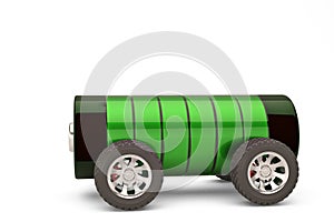 Electric car concept battery on wheels with charge level on a w