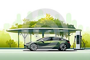 Electric Car Concept,Futuristic Eco-Friendly Transportation in Urban Green City