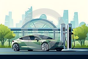 Electric Car Concept,Futuristic Eco-Friendly Transportation in Urban Green City