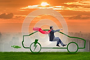 The electric car concept in green environment concept