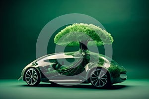 Electric car concept in green environment concept. Green energy. Eco friendly. Generative AI