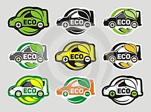 Electric Car Eco Nine Icons Design Isolated