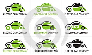 Electric Car Eco Nine Icons Design Isolated