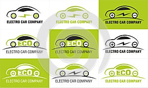 Electric Car Eco Nine Icons Design Isolated
