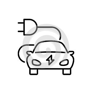 Electric car with electric plug line icon