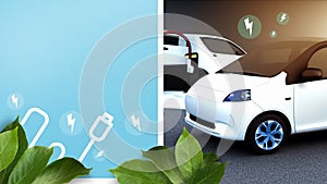 Electric car Energy saving and power station battery charger of green energy concept. E-mobility, environment friendly, eco
