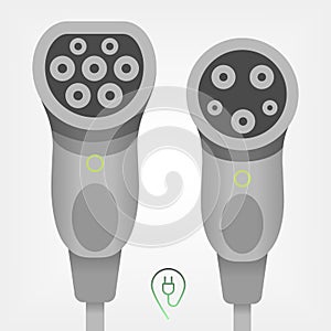 Electric car ev type 1 and type 2 charger connectors in silver color