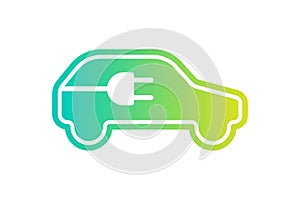 Electric car icon. Electrical cable plug charging gradient symbol. Eco friendly electric auto vehicle logo concept