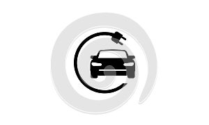 Electric car icon symbol, charging station, battery power and plug logotype, Eco friendly vehicle concept, Vector