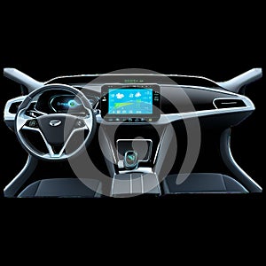 Electric Car Interior Dashboard with High-Tech Interface