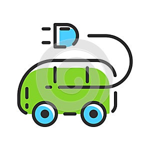 Eléctrico auto línea icono. verde transporte designación de la organización o institución en verde a azul. ilustraciones 