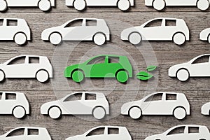 Electric car among others gasoline vehicles