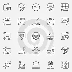 Electric car outline icons. Vector electric automobile line sign