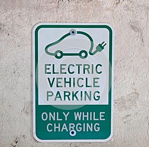 Electric car parking sign for EV vehicles