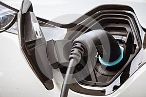 Electric car plug during charging