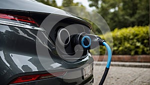 Electric car plug in charging station. Environmental and eco friendly concept. New technologies idea.