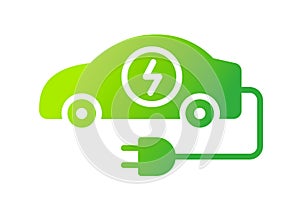 Electric car with plug green icon symbol, Hybrid vehicles charging point logotype, Eco friendly vehicle concept