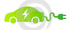 Electric car with plug green icon symbol, Hybrid vehicles charging point logotype, Eco friendly vehicle concept