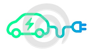 Electric car with plug icon symbol, EV car, Green hybrid vehicles charging point logotype, Eco friendly vehicle