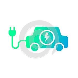 Electric car with plug icon symbol, EV car, Green hybrid vehicles charging point logotype, Eco friendly vehicle concept