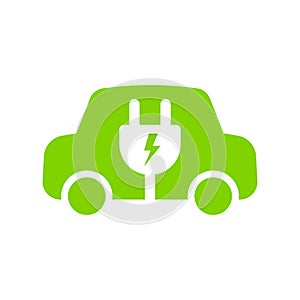 Electric car with plug icon symbol, EV car, Green hybrid vehicles charging point logotype, Eco friendly vehicle concept