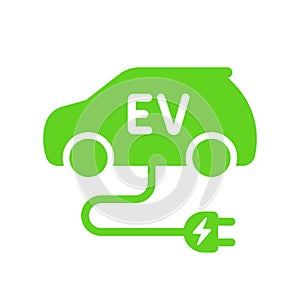 Electric car with plug icon symbol, EV car, Green hybrid vehicles charging point logotype, Eco friendly vehicle concept.