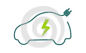 Electric car with plug icon symbol, EV car, Green hybrid vehicles charging point logotype, Eco friendly vehicle concept