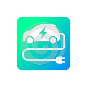 Electric car with plug icon symbol, EV car hybrid vehicles charging point logotype, Eco friendly vehicle concept
