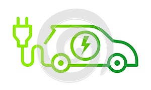 Electric car with plug icon symbol, Green hybrid vehicles charging point logotype, Eco friendly vehicle concept