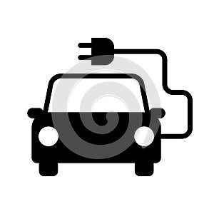 Electric car with plug icon symbol, Green hybrid vehicles charging point logotype, Eco friendly vehicle concept