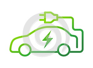 Electric car with plug icon symbol, Green hybrid vehicles charging point logotype, Eco friendly vehicle concept