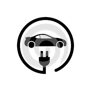 Electric car with plug icon vector Electrical automobile cable and plug charging symbol for graphic design  logo  web site