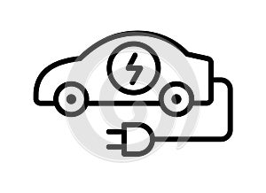 Electric car with plug pictogram outline icon symbol, Hybrid vehicles charging point logotype, Eco friendly vehicle concept