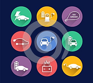 Electric car vector icons set