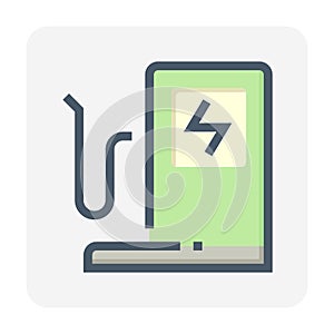 Electric car or vehicle charging point vector icon.