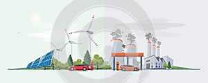 Electric car versus fossil fuel energy source