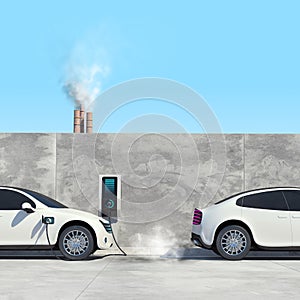 Electric car vs petrol or diesel vehicle. Ð¡omparative illustration