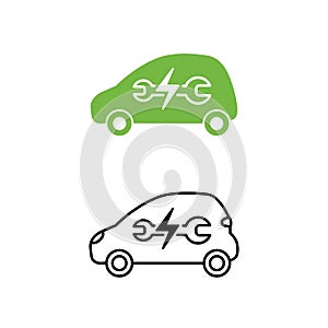 Electric car with wrench icon. Maintenance service car. Hybrid V