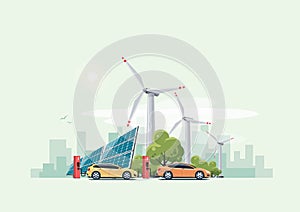 Electric cars charging urban theme