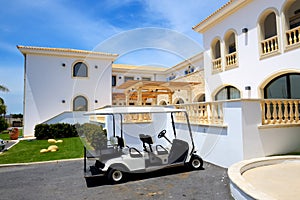 The electric cars for tourists transportation at luxury hotel