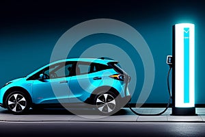 electric charging car. EV charging station for electric car in concept of green energy and eco power produced from sustainable