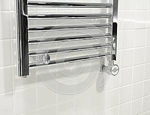 Electric Chrome Towel Rails with Thermostat. Electric Towel Rails & Bathroom Radiator in Modern Luxury Bathroom